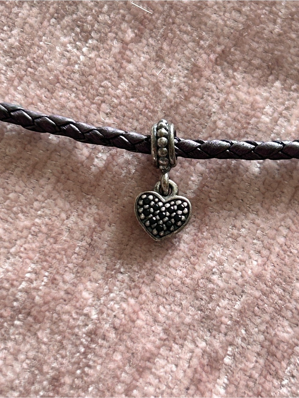 Pandora Sterling Silver Dangle Heart Pave Black CZ Bead Charm